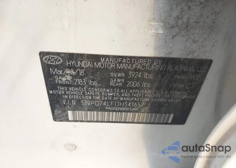 2018 Hyundai Elantra Se z USA, uszkodzony, nr VIN 5NPD74LF1JH341657